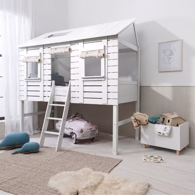 Noa & Nani Christopher Treehouse Midsleeper Bed with Hans Windows in White Solid Wood