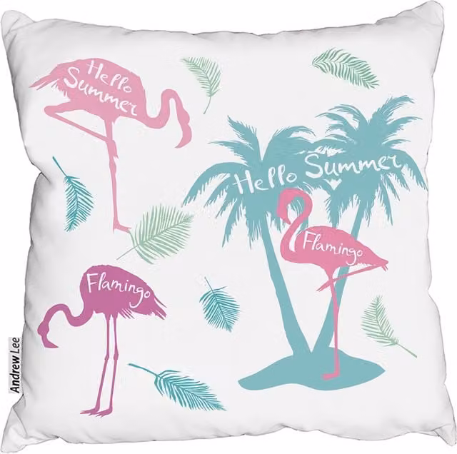 Andrew Lee Palm Flamingo Square Cushion in Pink and White, 60 x 60 cm