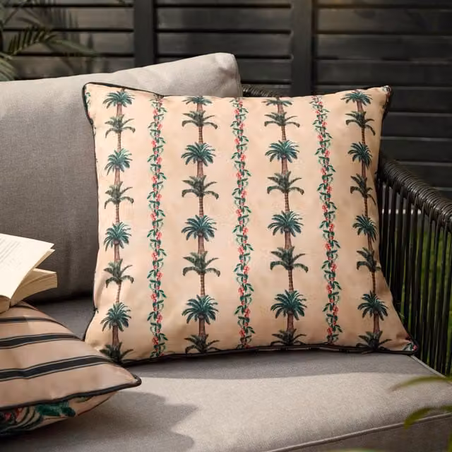 Make It A Home Monkey Palm Striped Square Outdoor Cushion in Yellow and Beige