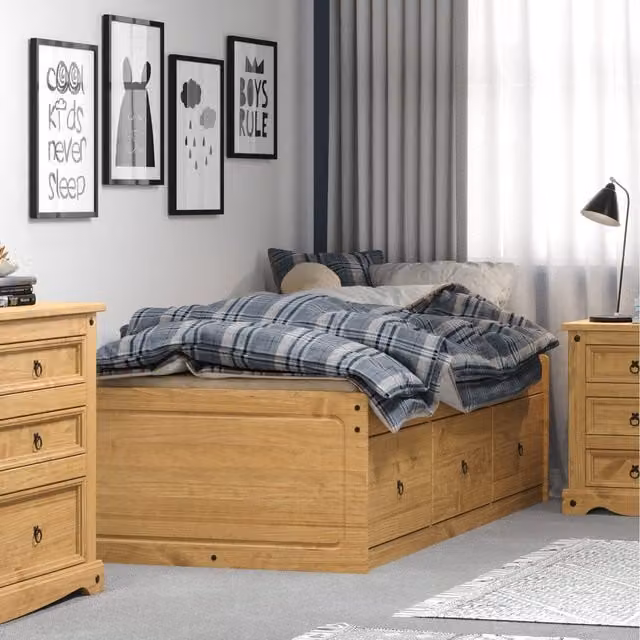 Core Products Corona Rustic Waxed Pine Single Cabin Bed with Drawers in Brown, W/D/H: 90 x 190 x 91.44 cm