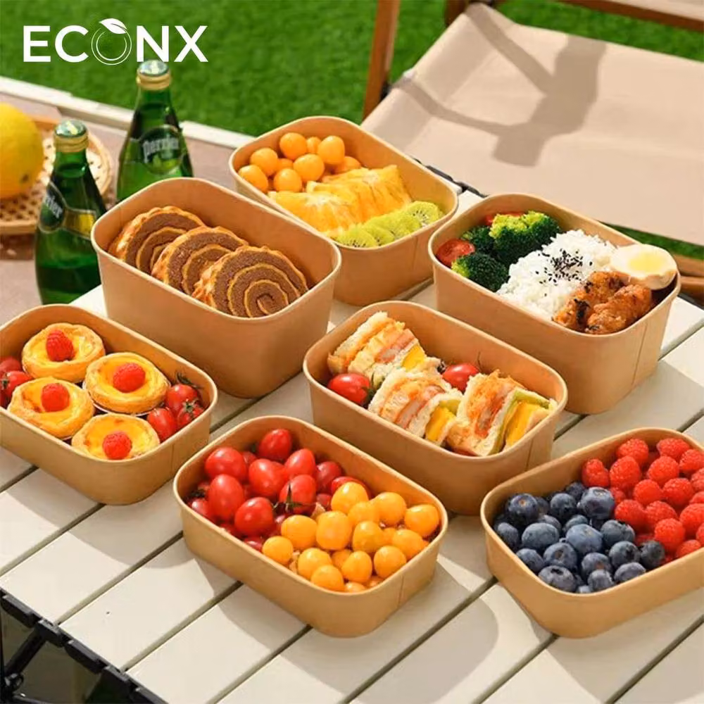 ECONX Brown Kraft Rectangular Takeaway Food Containers, 650ml, 50 Pack – 2