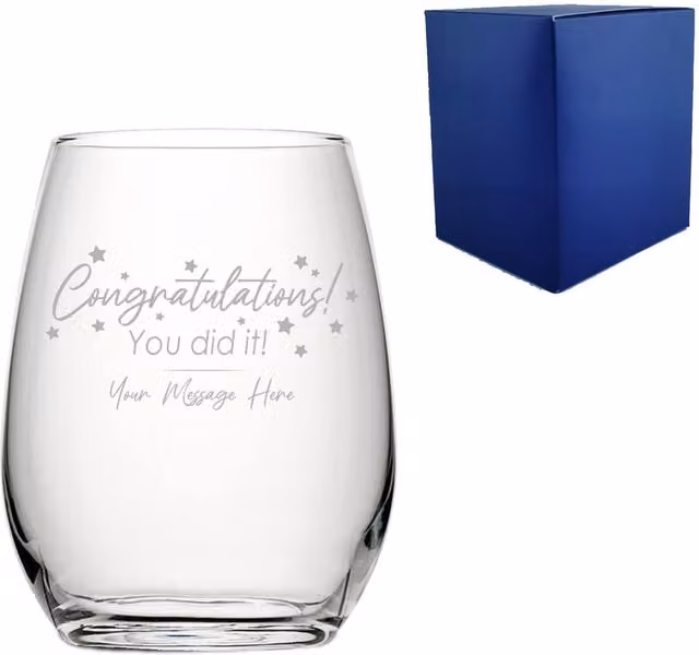 Uniqueful Personalised Congratulations You Did It Stemless Wine Glass in Transparent