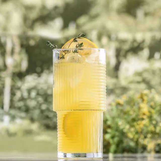 LAV Helen Stackable Highball Glass Tumbler Set, 12 Pieces, Transparent Yellow