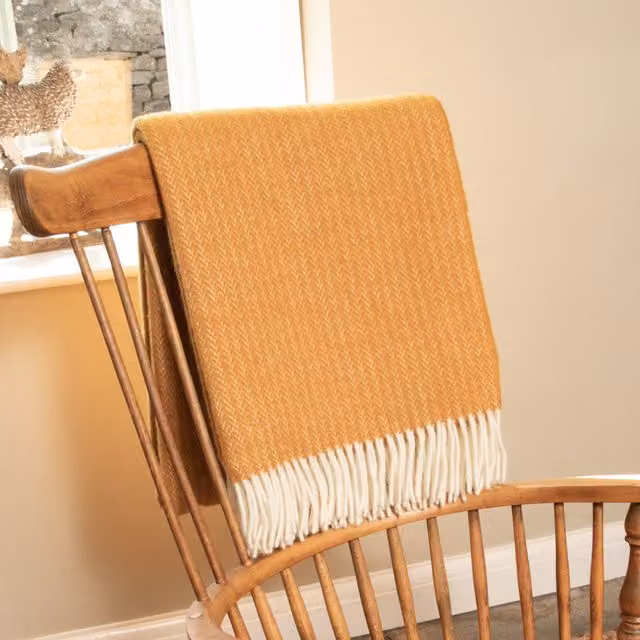 Native Natural Mustard Yellow Wool Blanket, W: 140 cm, L: 200 cm – 1