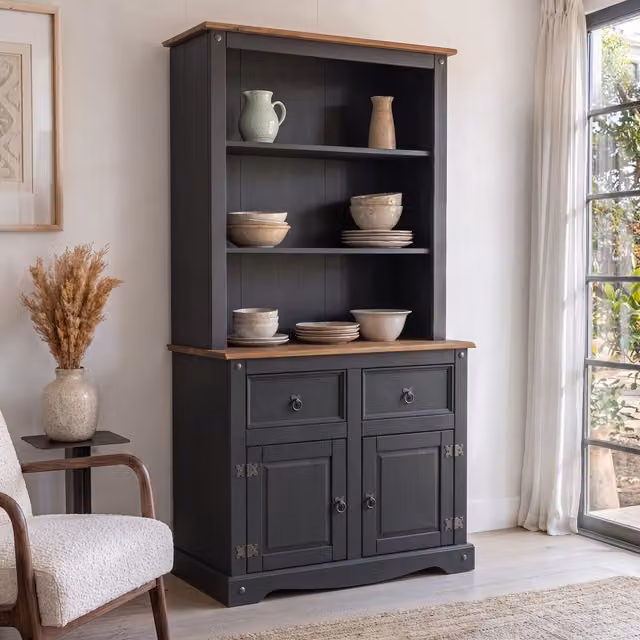Mercers Furniture Corona 2 Door Dresser in Charcoal Grey Waxed Pine