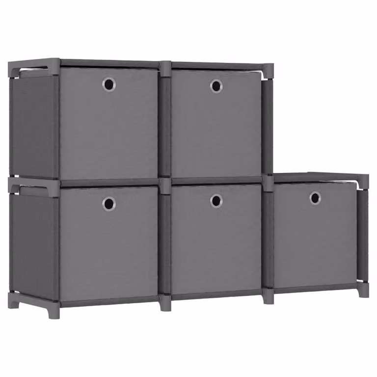Berkfield Home Modern 5-Cube Display Shelf with Boxes in Grey, W/D/H: 103 x 30 x 72.5 cm