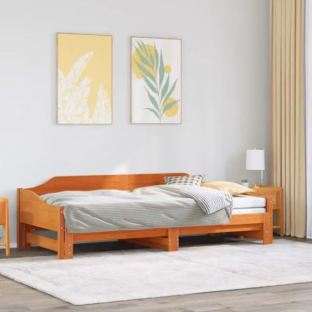 Berkfield Home Single Solid Wood Daybed with Trundle in Wax Brown, W/D/H: 90 x 190 cm – 1