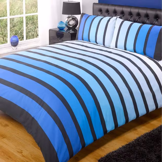Rapport Home Soho Stripe Duvet Set with Pillowcase, Blue, 180 x 200 cm