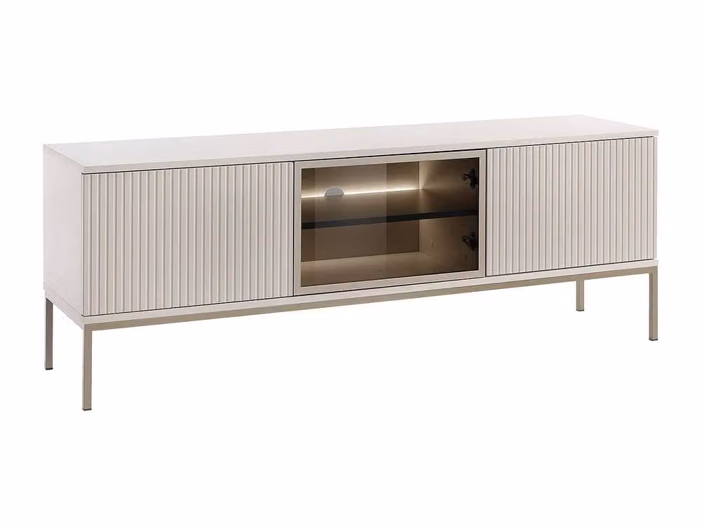 Vente-unique 3-Door Modern TV Unit with LEDs in MDF and Smoked Glass, Beige and Black, W/D/H: 153.4 x 39.0 x 56.2 cm – 2