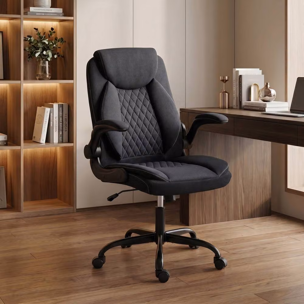STILVORA Black Fabric Task Chair with Swivel Seat and Armrests for Home Office – 3