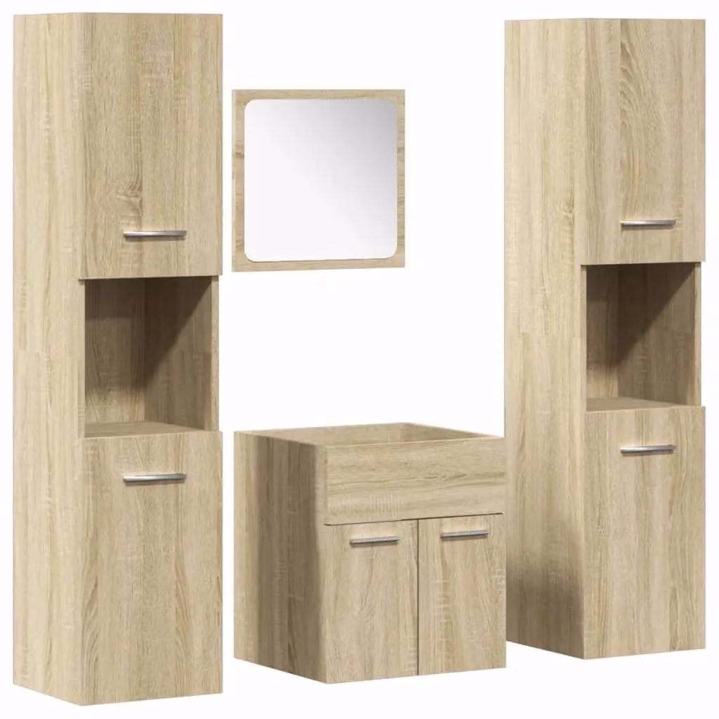 Berkfield Home 4 Piece Modern Bathroom Furniture Set in Sonoma Oak and Brown – 1