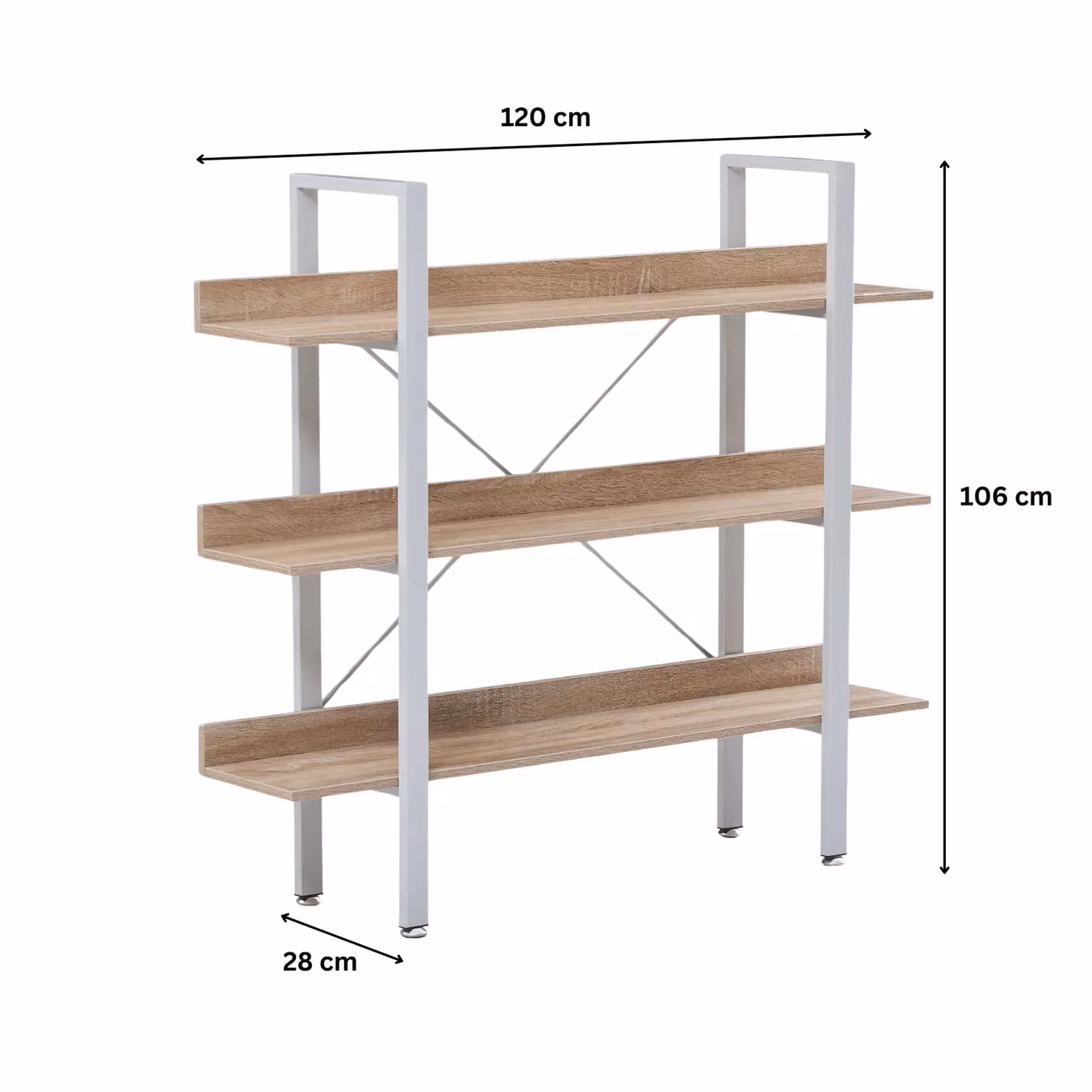 Home Source Urban Wide 3 Tier Industrial Bookcase Shelving Storage Unit in Grey Oak and Metal – 4