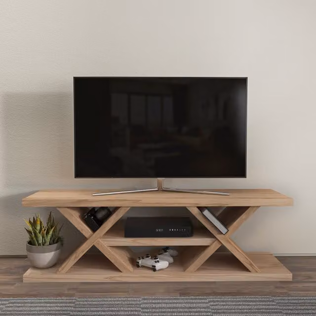 Decorotika Minimalist Walnut Wood TV Unit in Brown