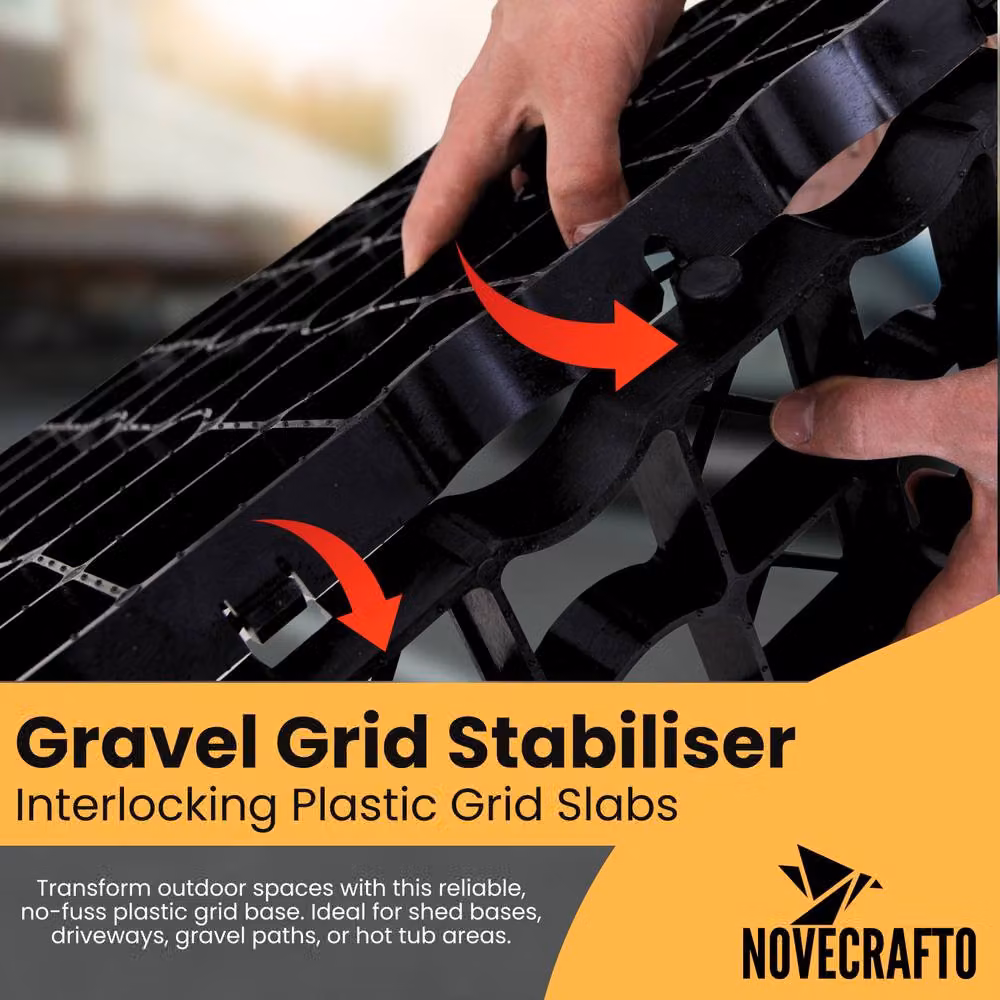 Novecrafto Black Plastic Gravel Grid Set for Driveways, Sheds and Garden Paths, 8 Pieces – 4