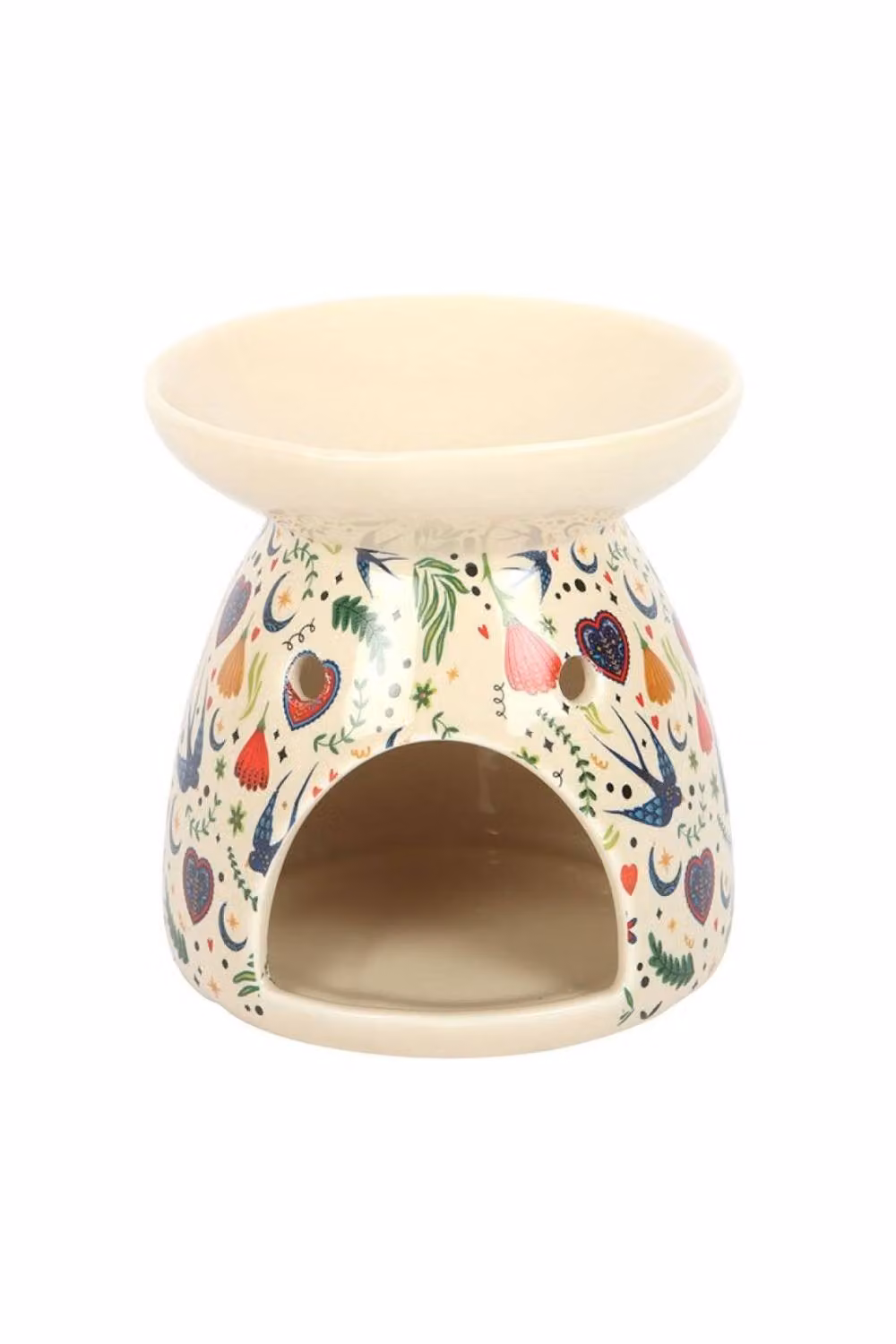KDMD Cream Midnight Bloom Floral Ceramic Oil Burner and Wax Diffuser in Beige and Multicolour – 2
