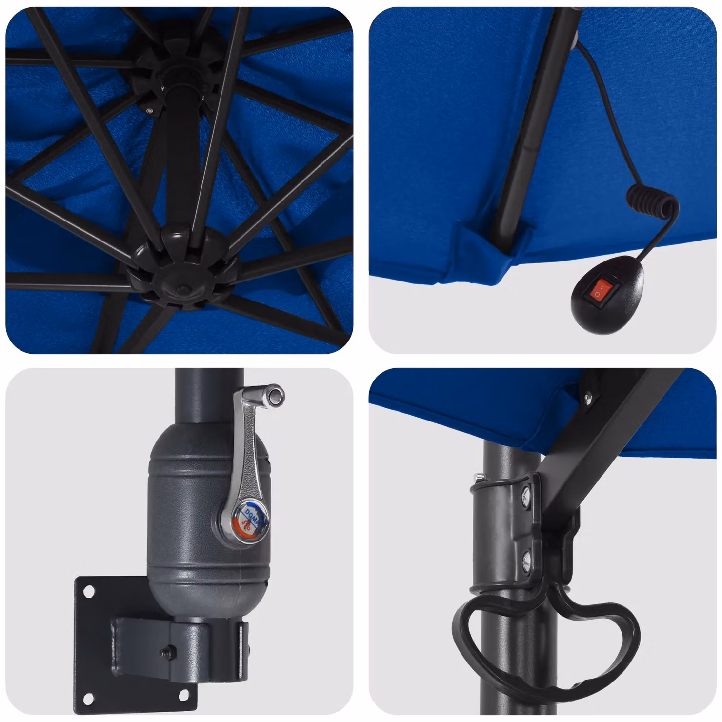 Berkfield Home Wall-mounted Garden Parasol with LEDs in Azure Blue, Diameter: 248 cm – 4