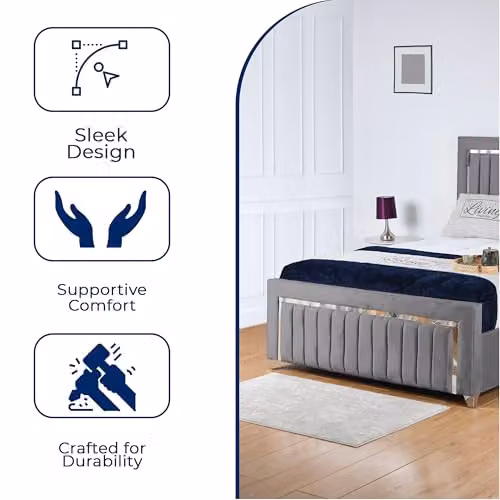 Living Comfort Bedz Zurich Plush Velvet Super King Gas Lift Storage Bed in Grey with Silver Trim Detailing – 4