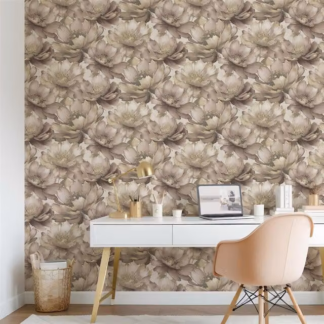 Muriva Aminah Floral Wallpaper in Blush, Gold, Pink and Beige