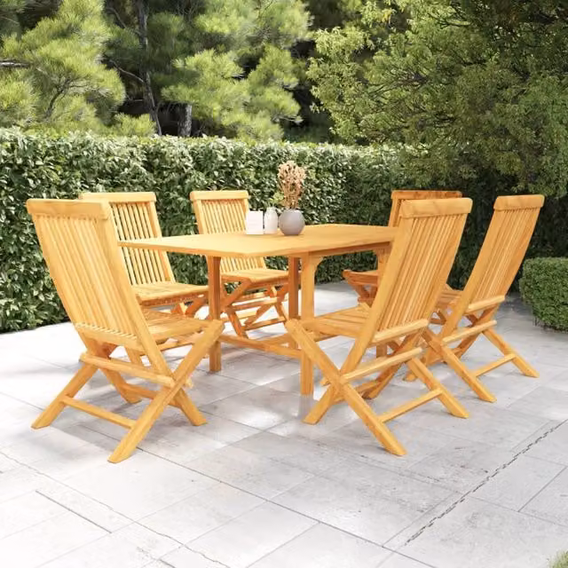 Berkfield Home 7 Piece Garden Dining Set in Brown Solid Teak Wood – 1