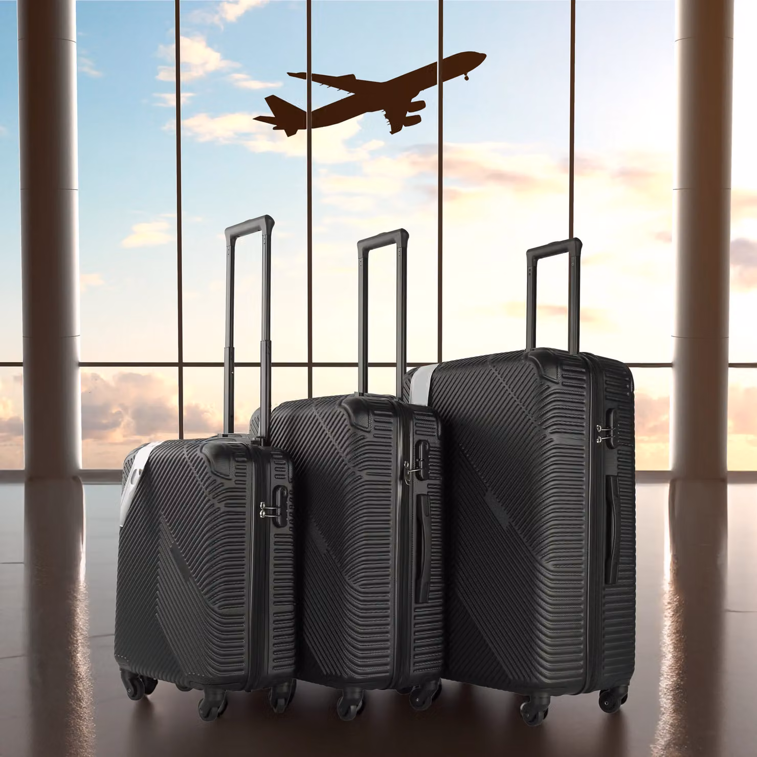 Neo 3 Piece Hard Shell Luggage Suitcase Set in Black – 2