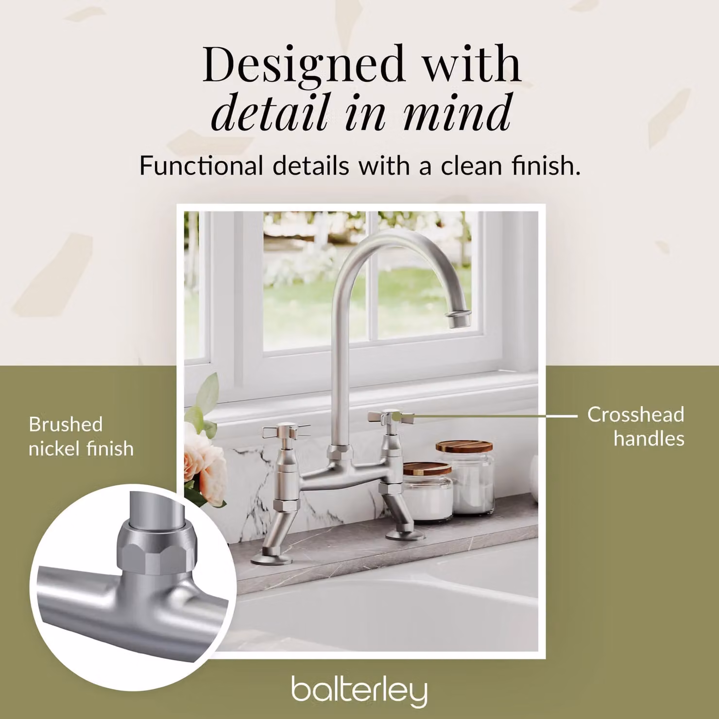 Balterley Traditional Two Handle Kitchen Bridge Sink Mixer Tap in Brushed Nickel – 2