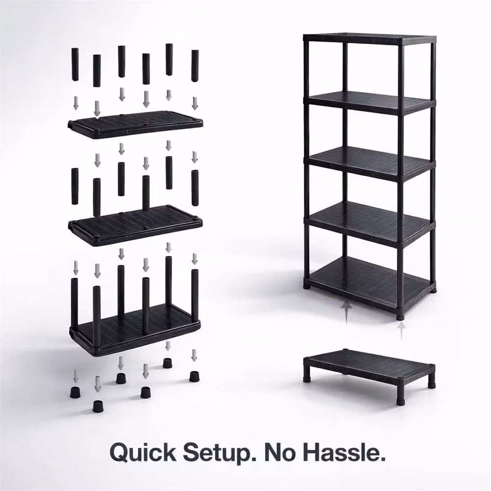 Nordara 5 Tier Black Plastic Freestanding Storage Rack – 4