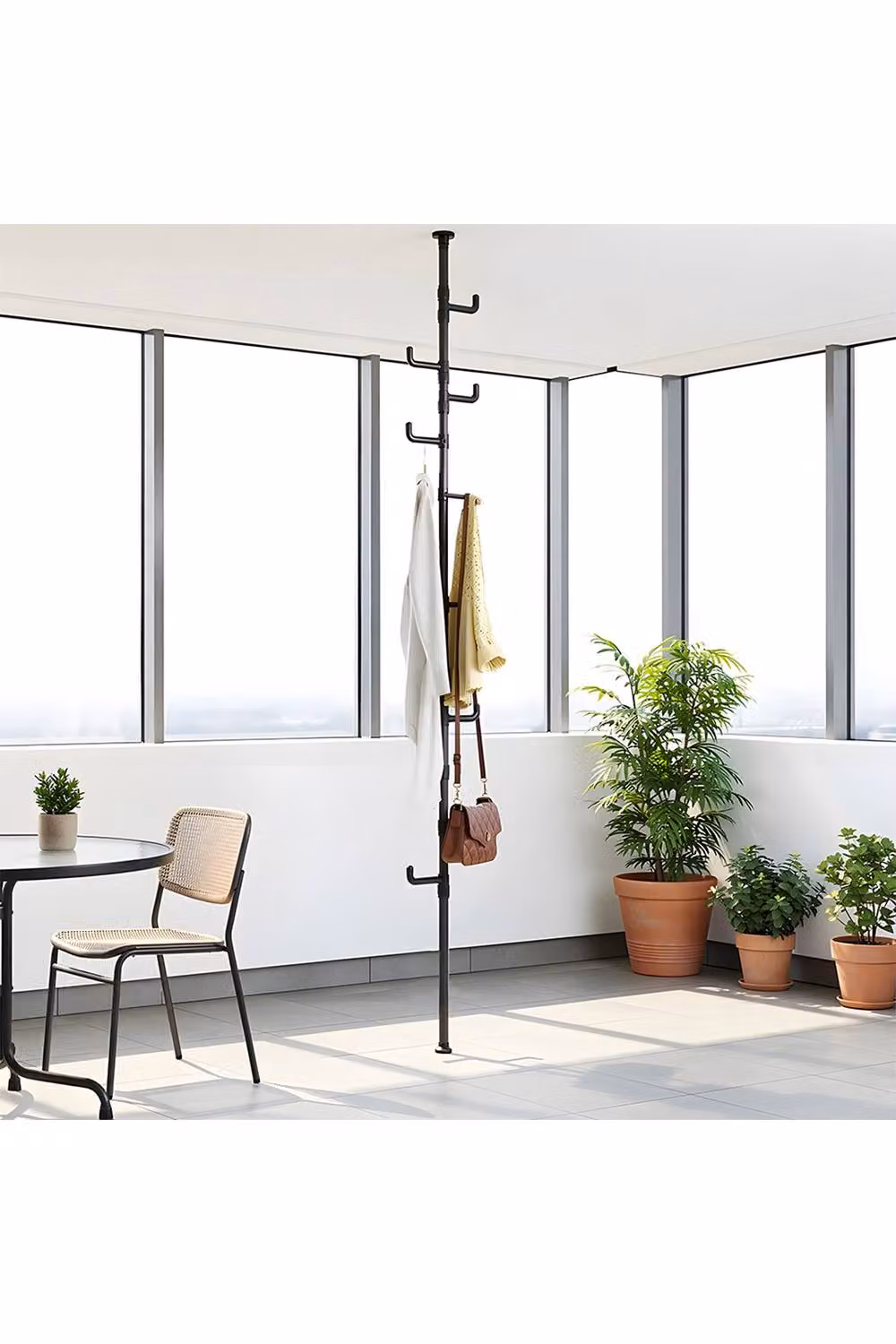 Living and Home No-Drill Adjustable Floor-to-Ceiling Coat Stand in Matt Black – 2
