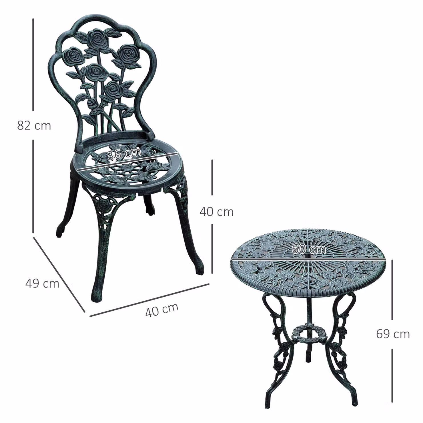 Outsunny 3-Piece Cast Aluminium Outdoor Bistro Set in Antique Green – 3