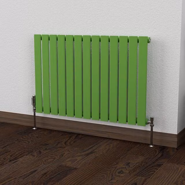 Lux Heat Flat Horizontal Single Coloured Steel Radiator in Apple Green, W: 91.0 cm, H: 60.0 cm