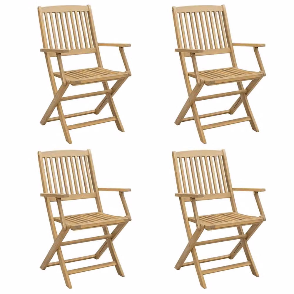 Berkfield Home Beautiful Set of 4 Folding Acacia Wood Garden Chairs in Light Brown, W/D/H: 57.5 x 54.5 x 90 cm – 3