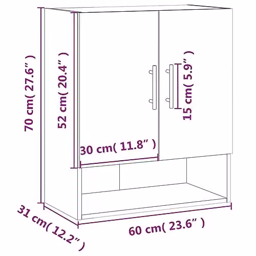 vidaXL Modern Wall Mounted Cabinet in Brown Engineered Wood W/D/H: 60 x 30.1 x 70 cm – 3