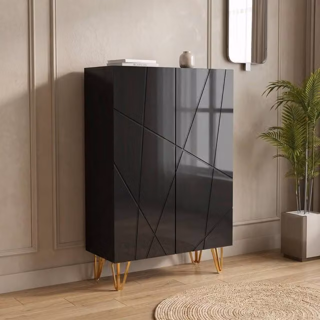 STILVORA Modern Black Shoe Cabinet with Soft-Close Hinged Doors and Internal Shelves, W/D/H: 72 x 31.5 x 95 cm – 1