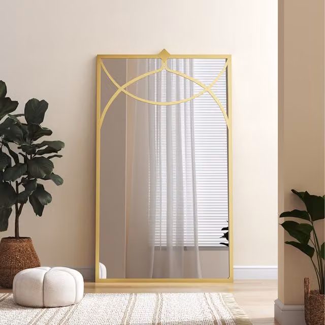Livingandhome Art Deco Geometric Rectangular Metal Wall-Mounted Decorative Mirror in Gold