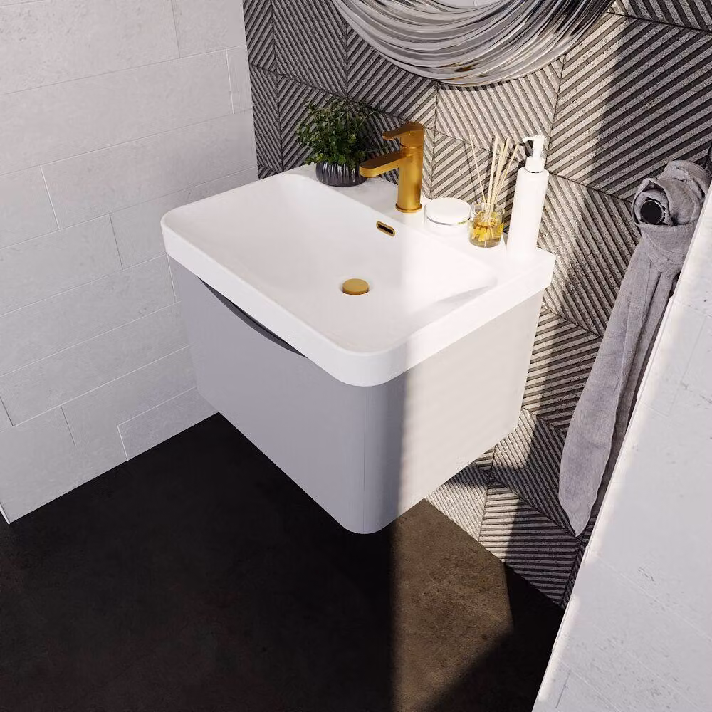 Balterley Arch Wall Hung 1-Drawer Bathroom Vanity with Ceramic Basin, Grey, W: 60 cm – 3