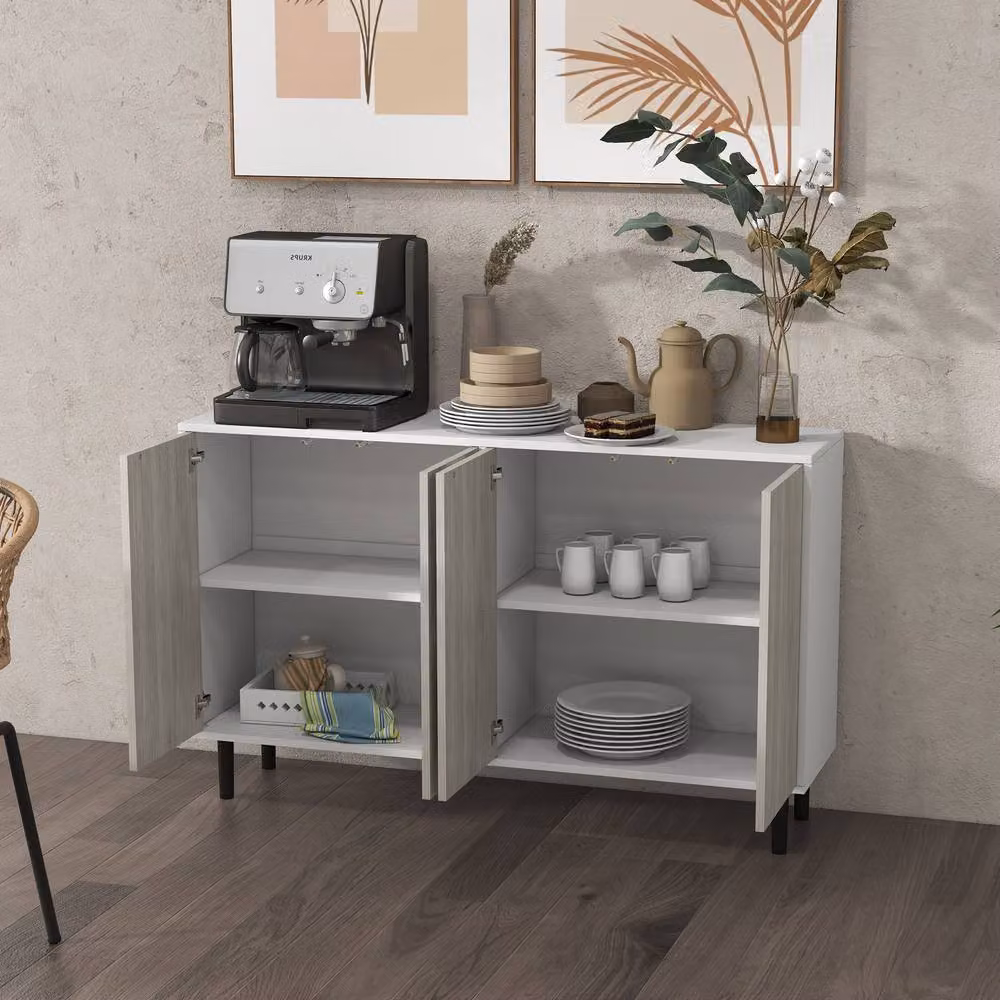 STILVORA Modern White Freestanding Storage Cabinet with 4 Hinged Doors and Internal Shelves, W/D/H: 121 x 37 x 75 cm – 5