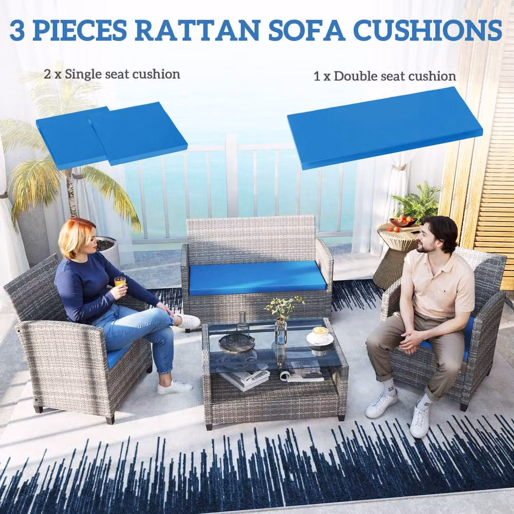 STILVORA 3 Piece Blue Outdoor Seat Cushion Set with Removable Washable Covers – 4