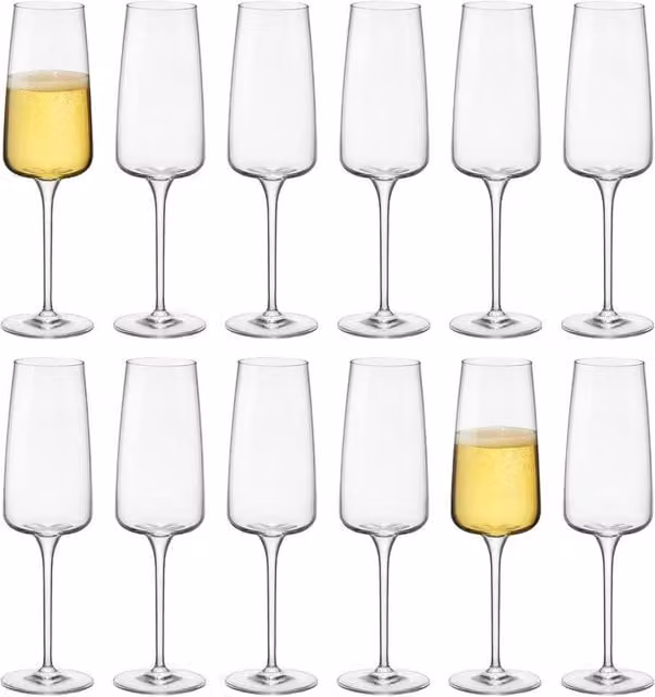 Bormioli Rocco Nexo Champagne Flutes, 240ml, Pack of 12, Transparent