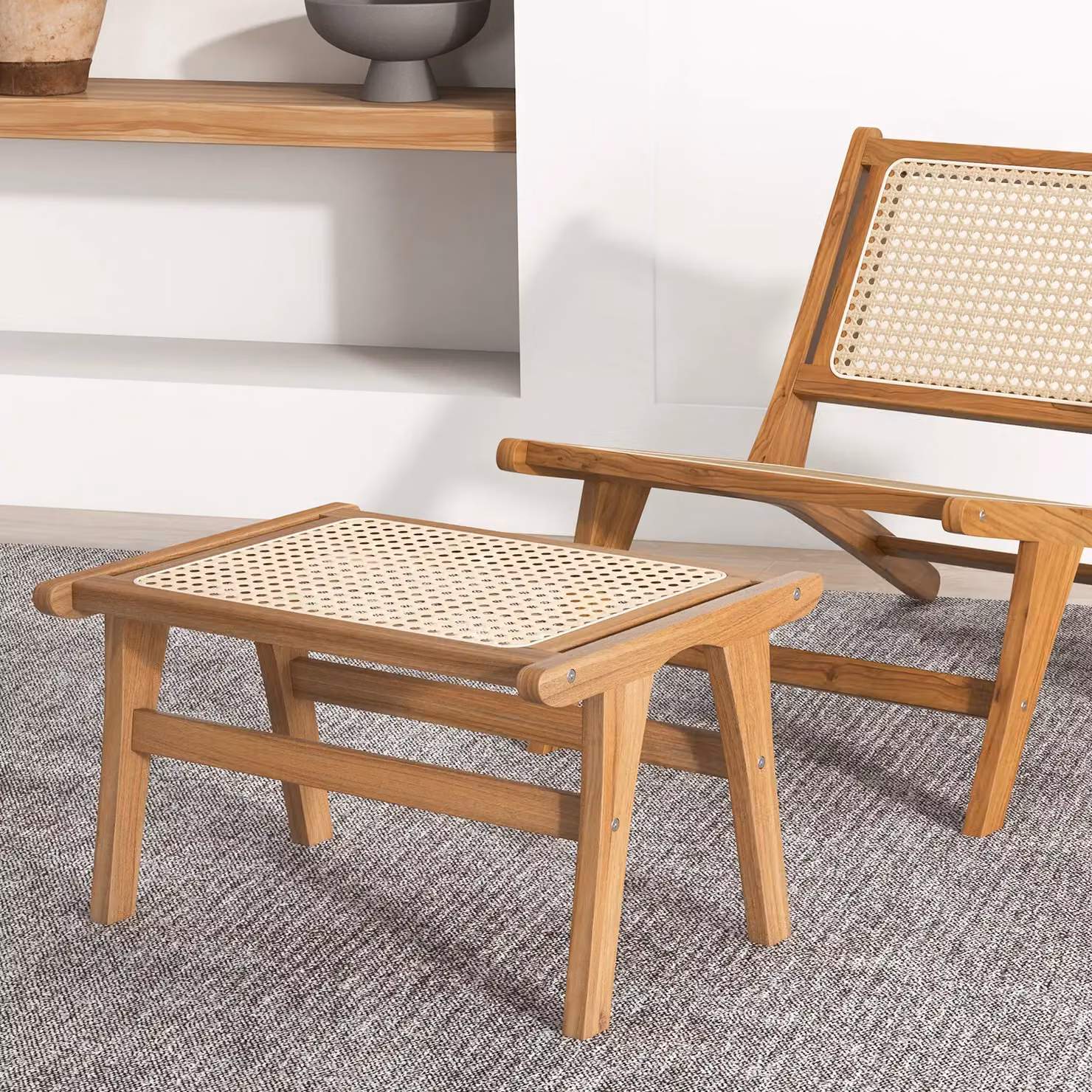 Gymax Natural Teak Wooden Patio Ottoman Footstool in Light Khaki – 3
