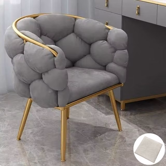 FORGEVIO Grey Upholstered Single Vanity Chair with Backrest and Metal Frame