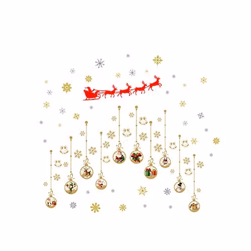 WALPLUS Santa's Sleigh Christmas Wall Stickers in Matt Gold and Red – 2