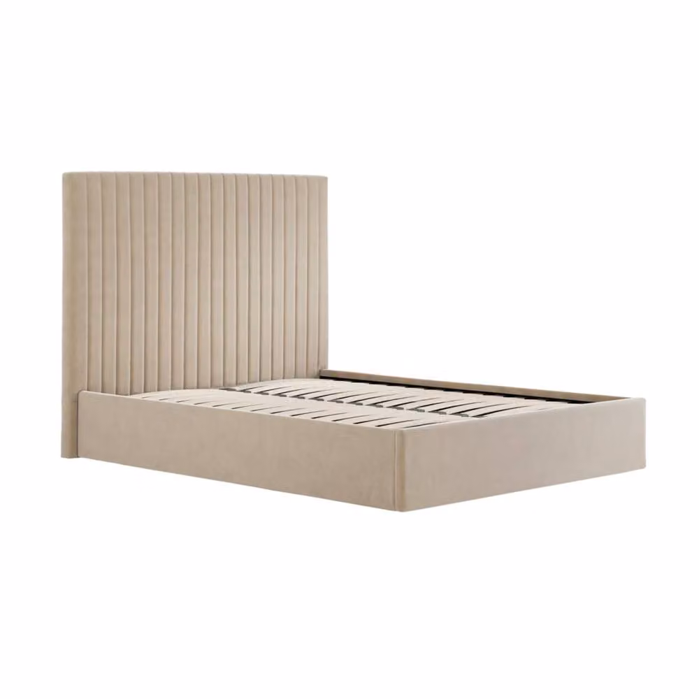 Wyld Haus Dublin King Ottoman Bed in Beige Velvet with Tall Ribbed Headboard, W/D/H: 180 x 200 x 152.4 cm – 2