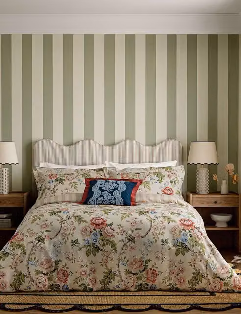 Sanderson Hykenham Floral Pure Cotton Bedding Set with Pillowcase, Multicolour, 200 x 200 cm