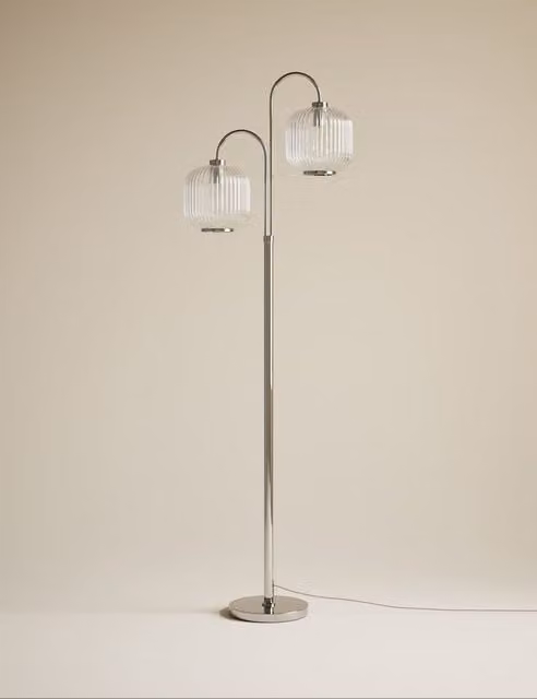 M&S Amelia Ridged Floor Lamp in Clear Glass and Chrome