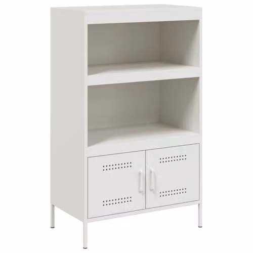 vidaXL Industrial White Steel Highboard with Hinged Doors and Internal Shelves, W/D/H: 68 x 39 x 113 cm