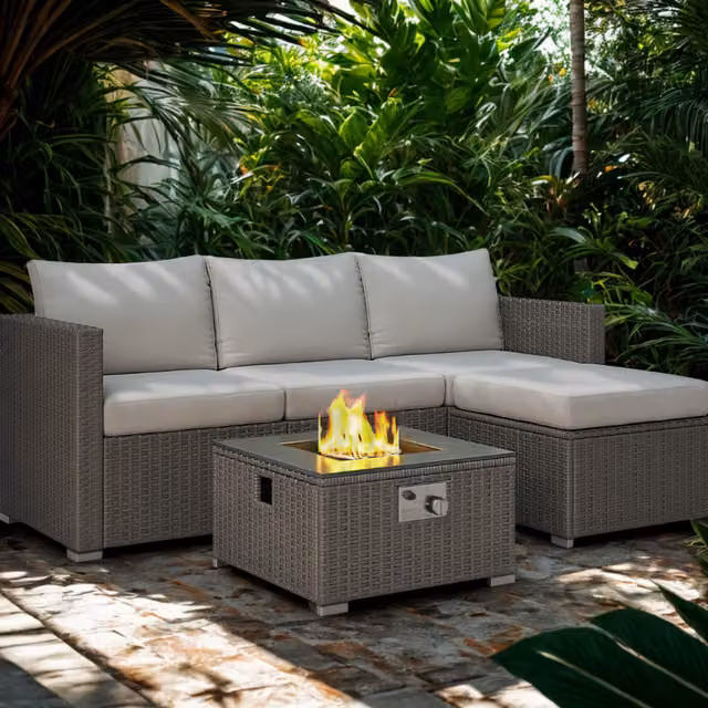 Chilli Modern Grey Rattan and Metal Fire Pit Set
