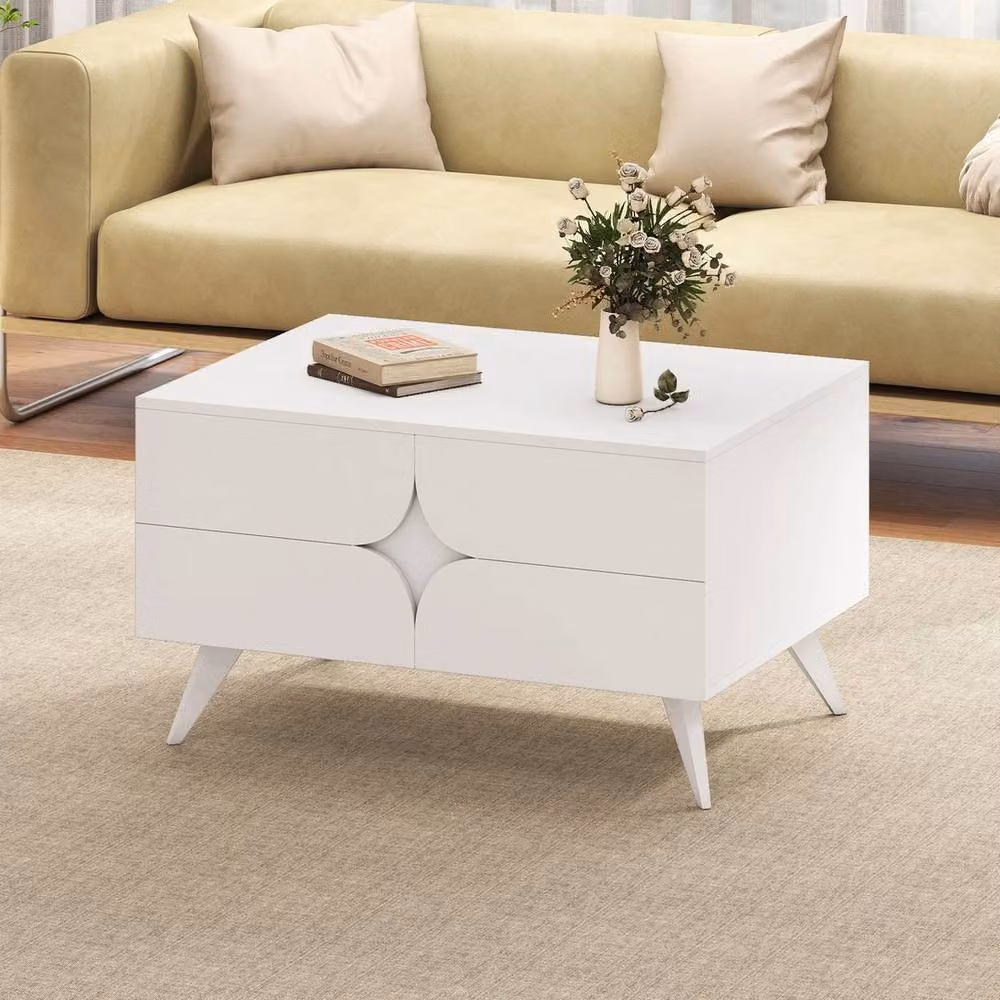 VOGREX Modern Farmhouse Rectangular Coffee Table with Storage in White – 2