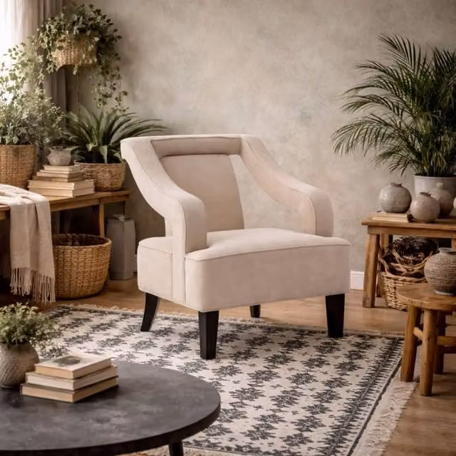 Wyld Haus Letterkenny Ivory Velvet Upholstered Armchair