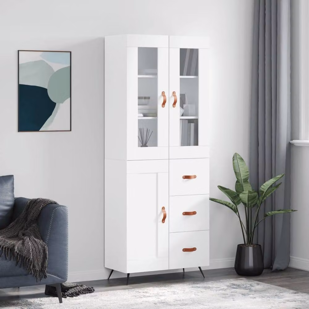 Berkfield Home White Highboard with Glass Doors and Internal Shelves, W/D/H: 69.5 x 34 x 180 cm – 2