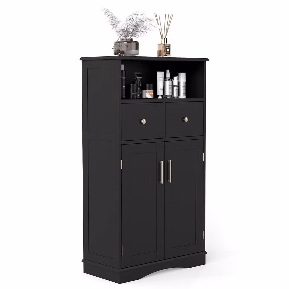 Havendro Freestanding Black Matt Bathroom Floor Cabinet with 2 Hinged Doors, Internal Shelves and Drawers – 4