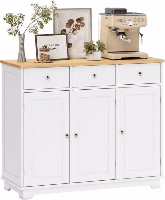 HOMCOM Modern Sideboard Buffet Cabinet with Adjustable Shelves and Drawers in White – 1